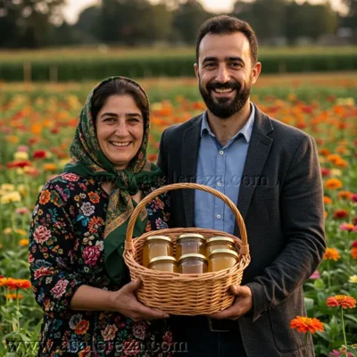 مادر و فرزند ایرانی به همراه عسل در طبیعت